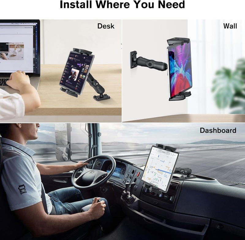 OHLPRO Car Tablet Holder - Heavy Duty Drill Base, Tablet Mount for Truck Compatible with iPad Samsung Tab 5"-13" Tablets and Phones, iPad Stand for Wall/Business/Vehicle/Desktop, etc. - Image 2
